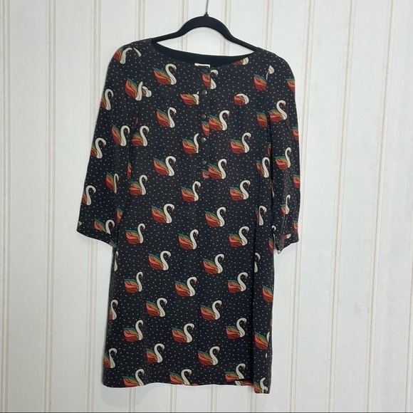 Fossil Swan Print Silk Shift Dress Black XS -186 - Picture 12 of 12